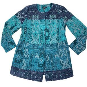 SUSAN GRAVER Women's Artisan Navy Teal Beaded Tapestry Jacket Size 6